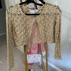 Vintage Brown Crochet Cropped Cardigan